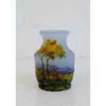 Daum Nancy miniature acid etched glass vase of high shouldered baluster form, with enamelled