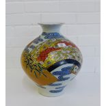 A 20th century porcelain globular vase with flared rim and stylised chinoiserie motifs, (a/f),