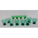 A collection of green drinking glasses, (12)