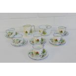Art Deco 'English Bell', china coffee set with hand painted floral pattern comprising six coffee