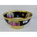 A Spode Copeland china porcelain bowl, the black ground with hand painted floral panels and gilded