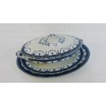 Wood & Sons 'Venice' patterned blue and white oval tureen, cover and two graduated oval serving