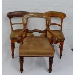 Two mahogany framed hall chairs together with a mahogany framed open armchair, 92 x 60cm (3)