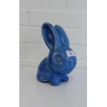 A Bourne Denby blue glazed rabbit, 21cm high