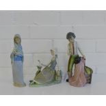 Three Lladro porcelain figures to include a boy Matador and two female figures, tallest 24cm, (3)