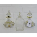 A pair of 19th century gilt glass miniature decanters and stoppers, together with a square cut