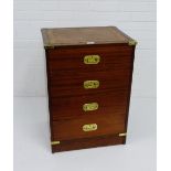 A campaign style four drawer cabinet with leather skivver to top, 69 x 50cm