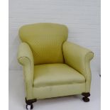 An upholstered armchair with Tweed style scatter cushion, 96 x 94cm