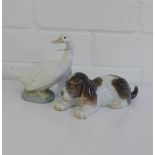 A Lladro figure of a Dog, together with a Nao Goose, (2)