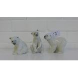 A group of three Lladro porcelain polar bears, tallest 12cm, (3)