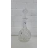 A crystal globe and shaft decanter and stopper, 35cm high