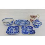 A collection of Staffordshire blue and white pottery to include a Spode small circular tureen and