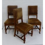 Set of three oak framed chairs with upholstered back and seats, on turned supports 100 x 50cm (3)