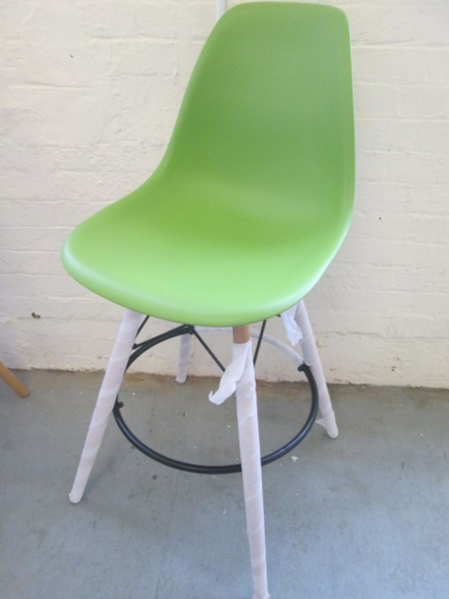 As New: Green DSW Bar Stool in Charles Eames Style in Polypropylene Matt.