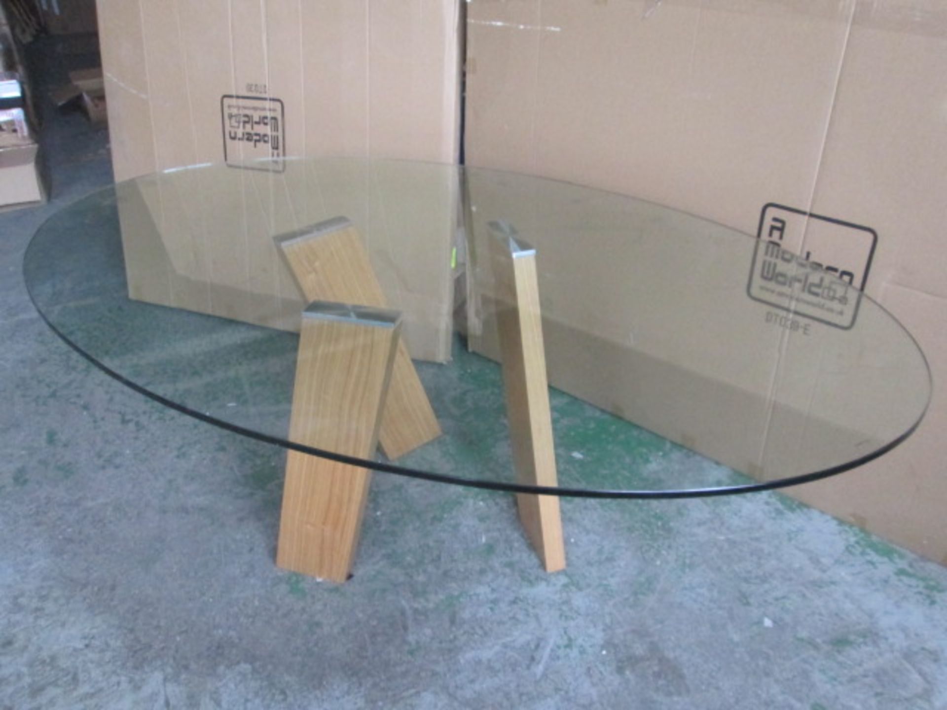 Ex-Display: Levitat Dining Table with Wood Legs & Glass Oval Top. Size (H) 75cm x (W) 204 x (D) - Image 3 of 6