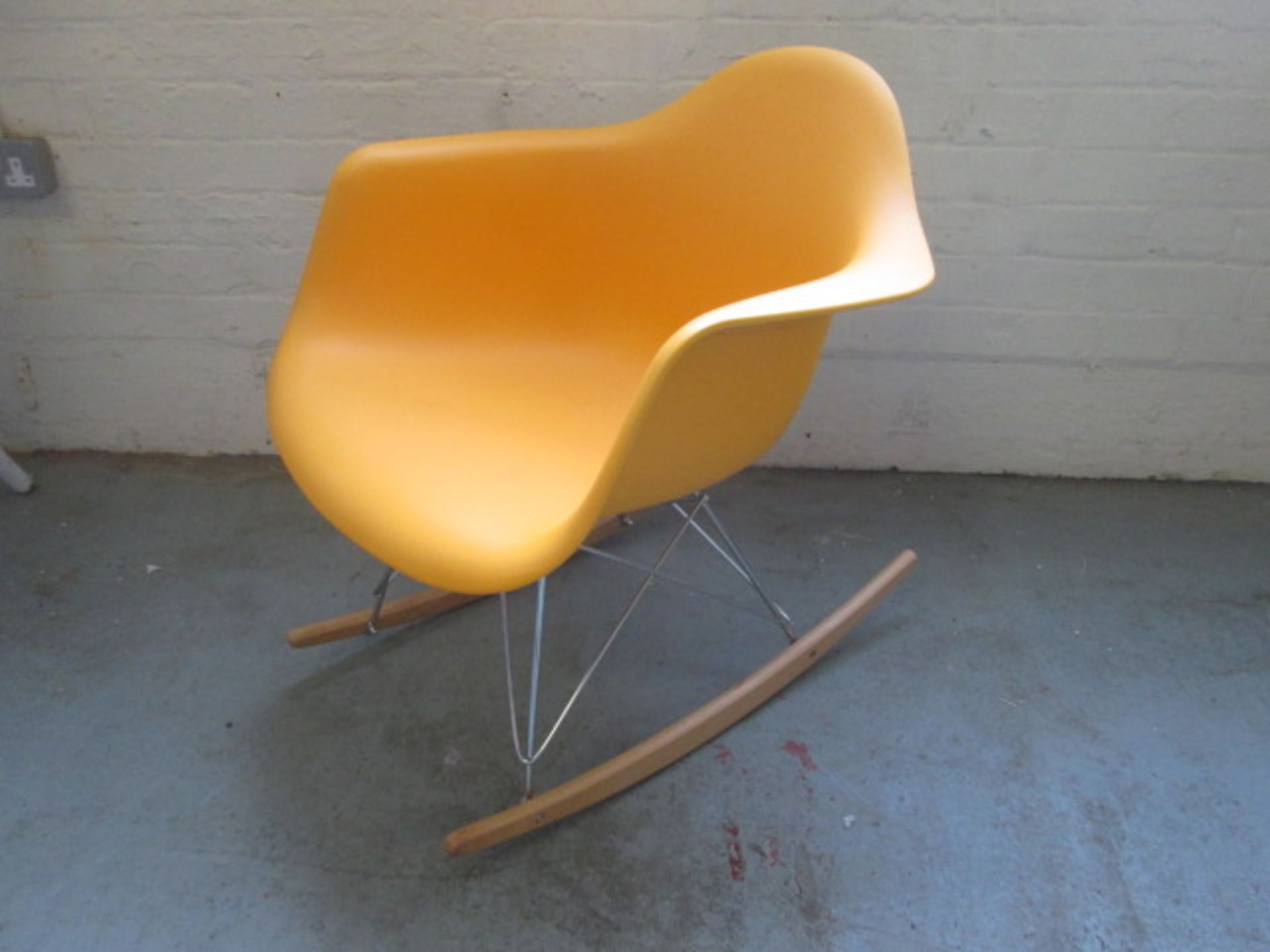 As New/Assembled: Mustard Yellow RAR Rocker Chair in Charles Eames Style in Polypropylene Matt.