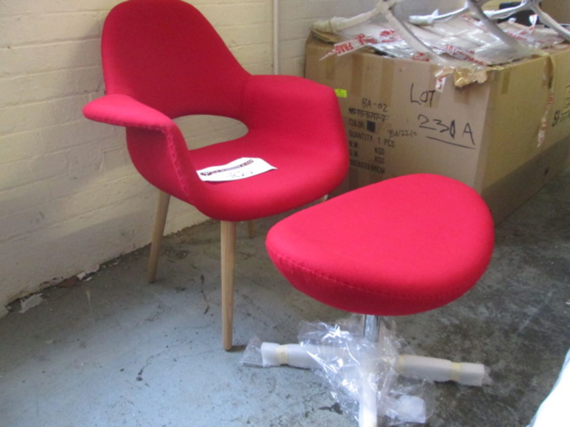 Ex-Display - Eames Style Organic Chair in Red Wool (Model TS-A1032) with Red Wool Otterman on Chrome - Image 2 of 2