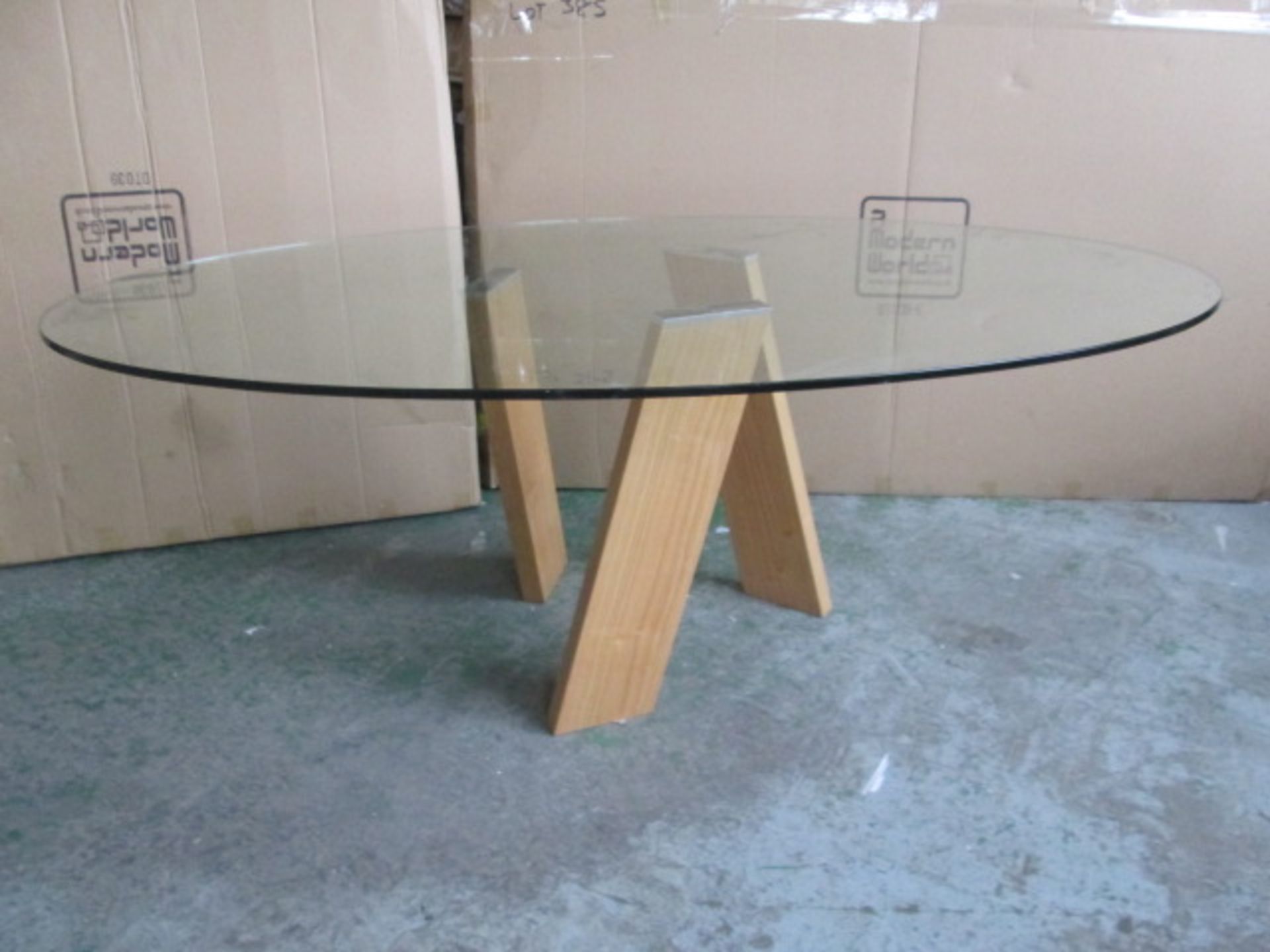 Ex-Display: Levitat Dining Table with Wood Legs & Glass Oval Top. Size (H) 75cm x (W) 204 x (D)