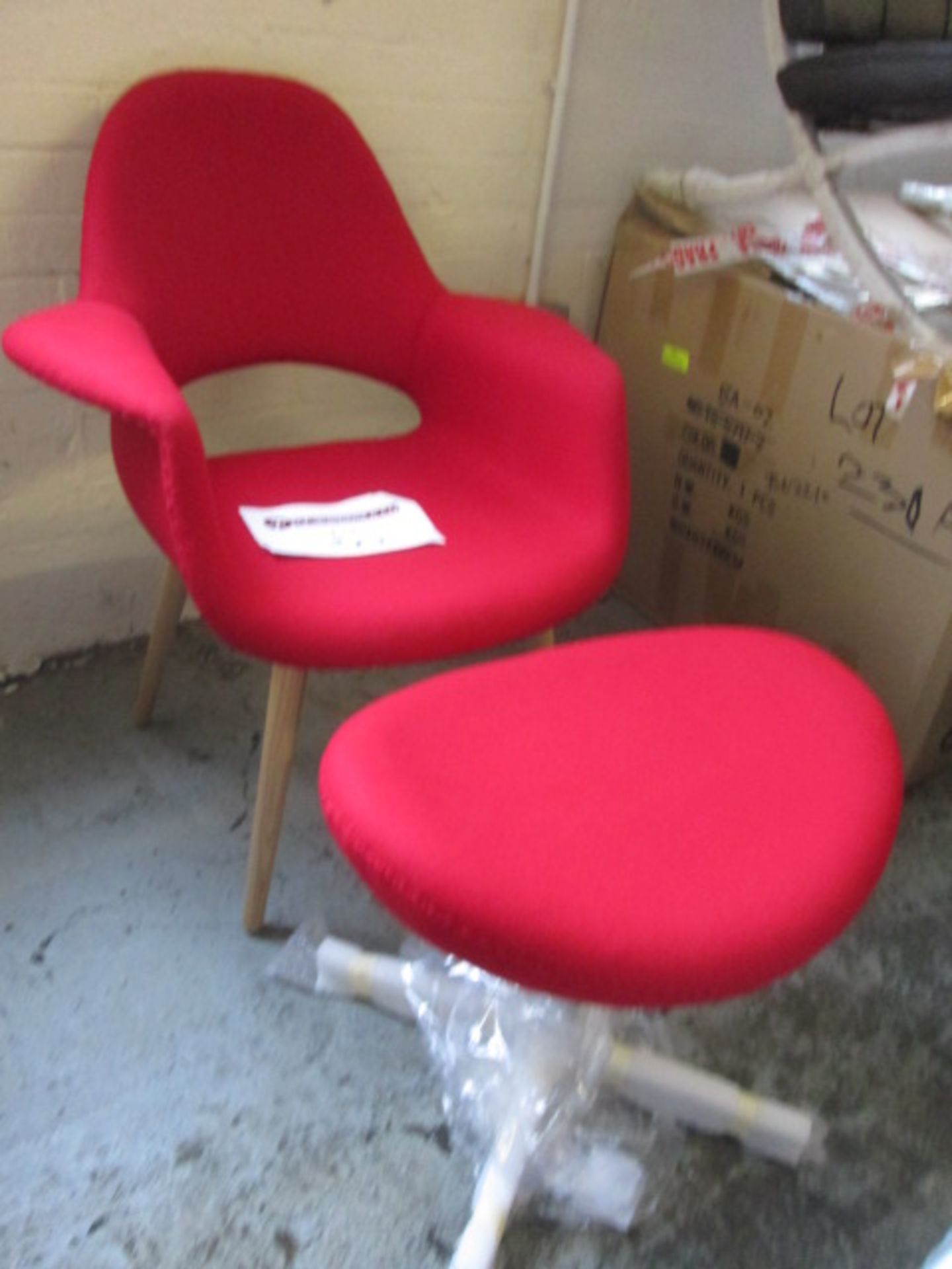 Ex-Display - Eames Style Organic Chair in Red Wool (Model TS-A1032) with Red Wool Otterman on Chrome