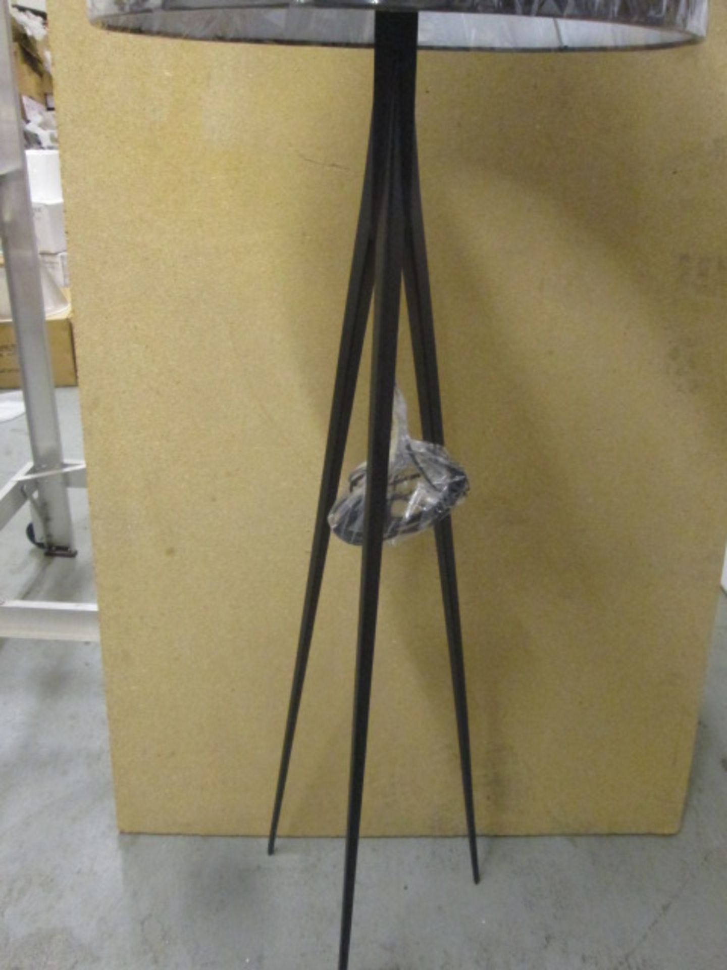 Black Metal Tripod Floor Lamp with Matt Black Lamp/Light Shade (H) 45cm x (D) 55cm. Total Height - Image 3 of 3