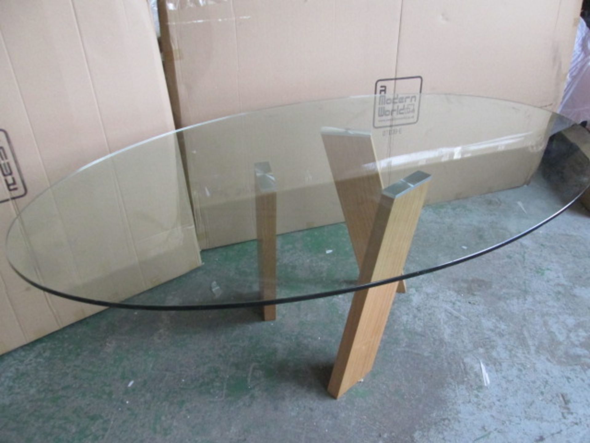 Boxed/As New: Levitat Dining Table with Wood Legs & Glass Oval Top. Size (H) 75cm x (W) 204 x (D) - Image 7 of 8