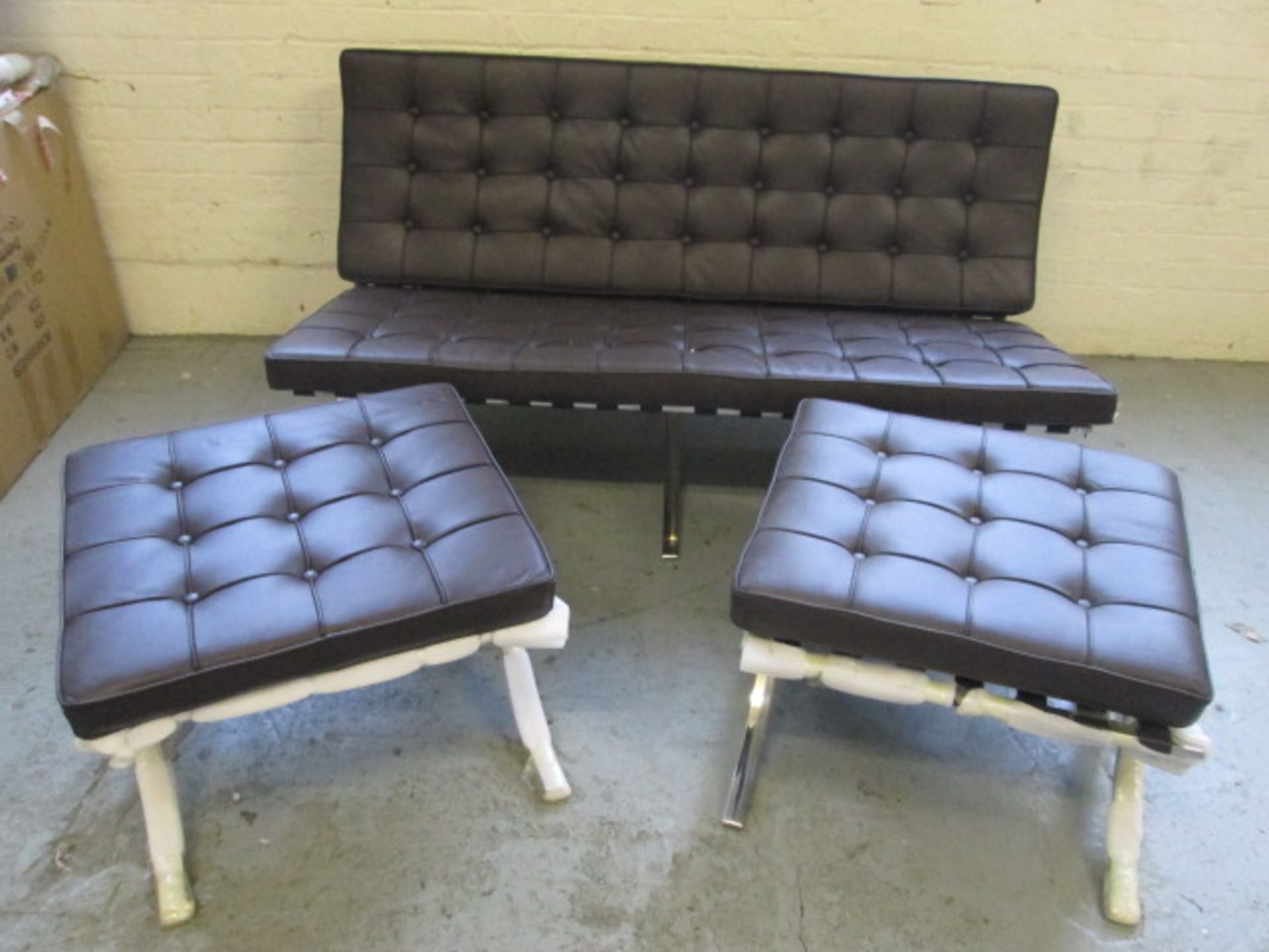 Boxed/As New: Pavilion Style 2 Seater Polished Stainless Steel Sofa with Brown Leather Cushions & - Image 2 of 6