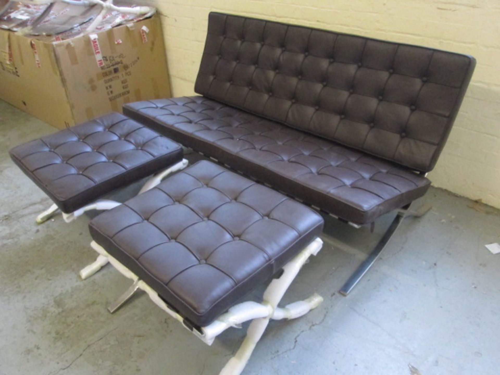 Boxed/As New: Pavilion Style 2 Seater Polished Stainless Steel Sofa with Brown Leather Cushions & - Image 3 of 6