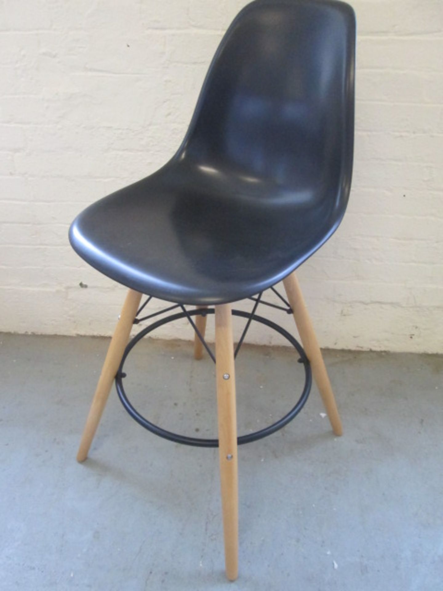 As New: Black DSW Bar Stool in Charles Eames Style in Polypropylene Matt.