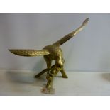 Brass Eagle Ornament with Wings Outstretched. Measures 26" to the Tips, Stands 19" to the Highest