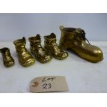 5 x Brass Boot Ornaments, Assorted Sizes.