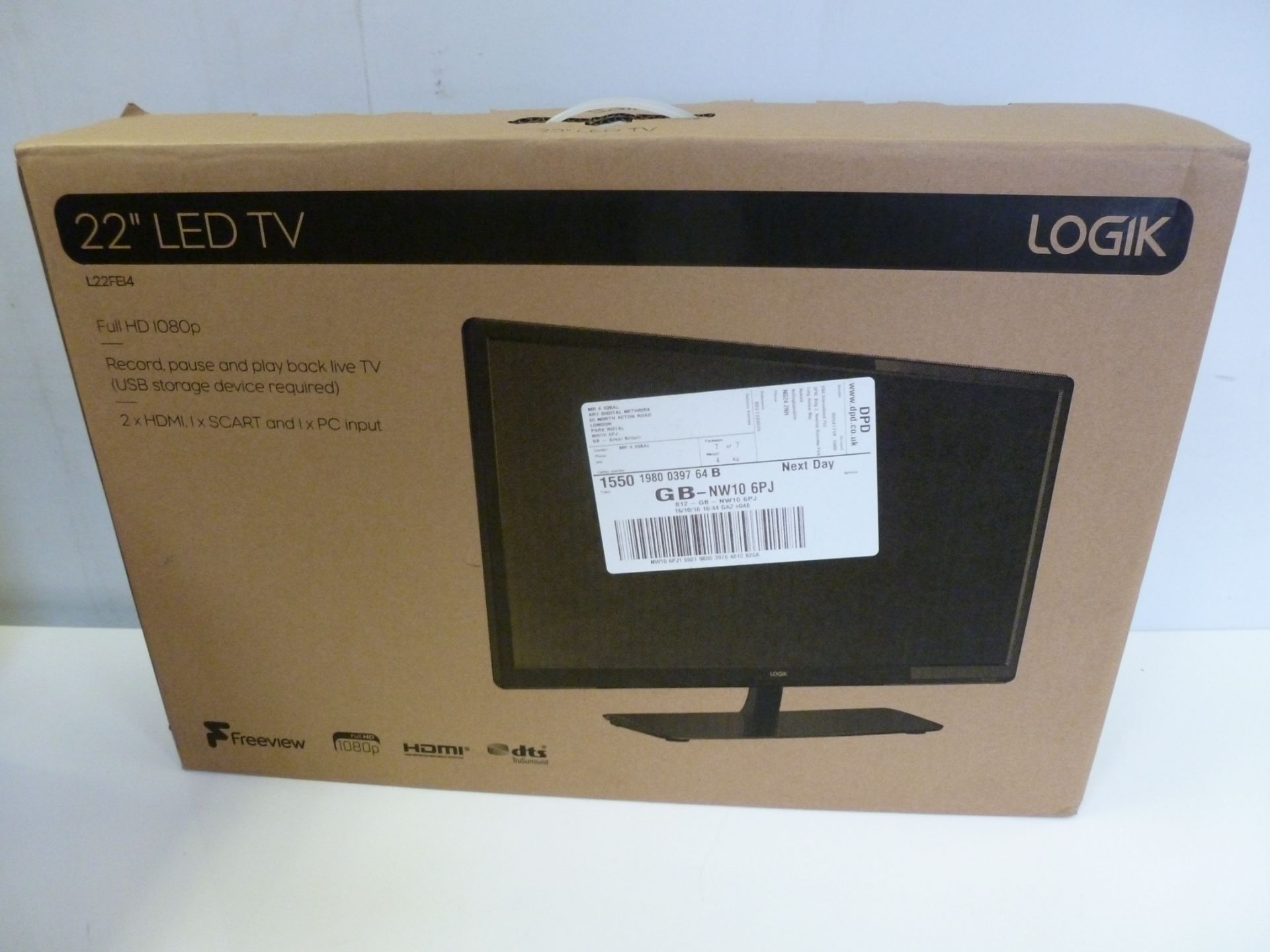 Logik 22" LED TV, Model L22FE14, Full HD 1080p. New & Boxed.