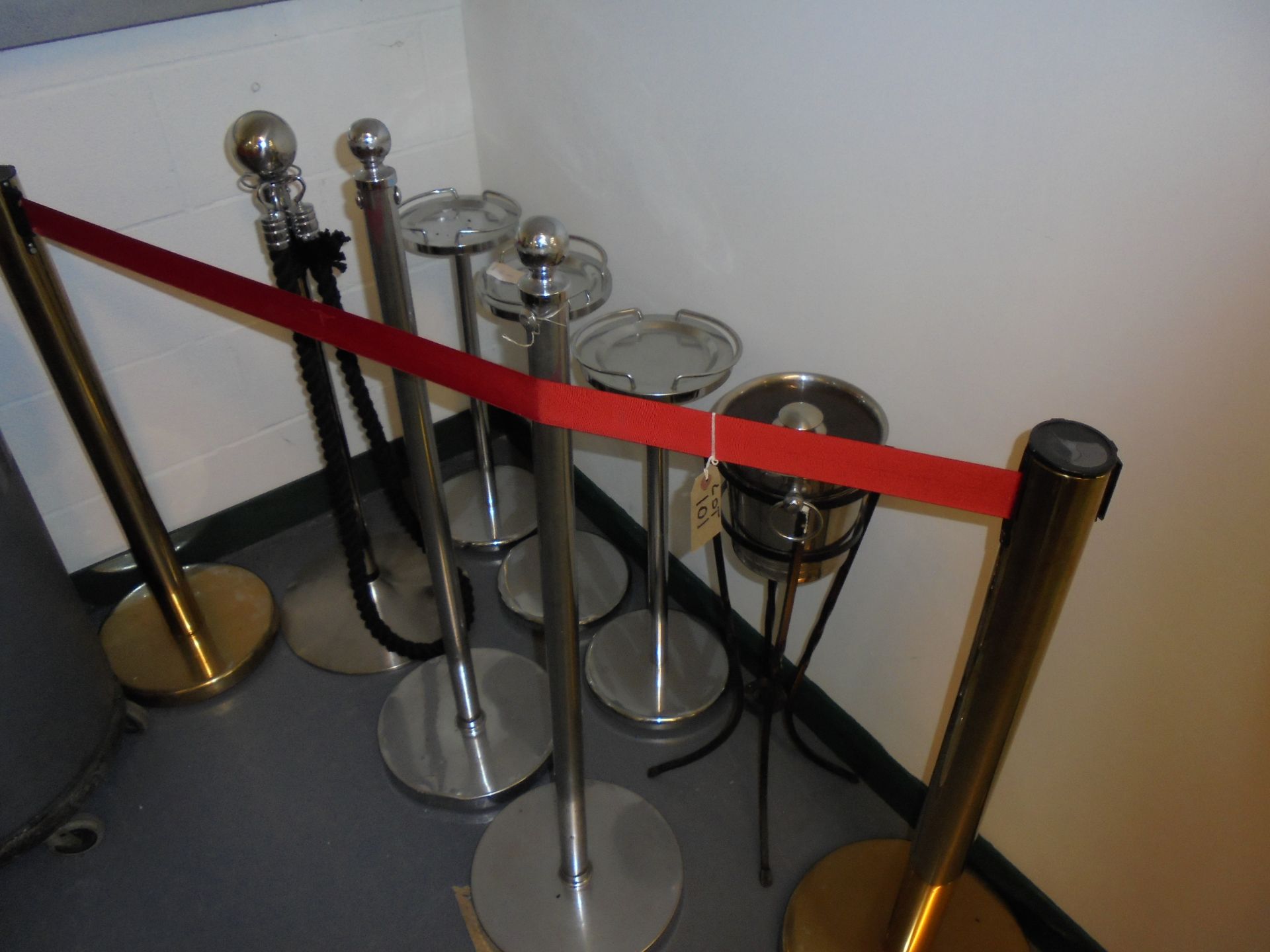 Lot to Include: 1 x Retractable Barrier/Railing & 2 x Queue Line Railings, 3 x Wine Bucket Stand & 1