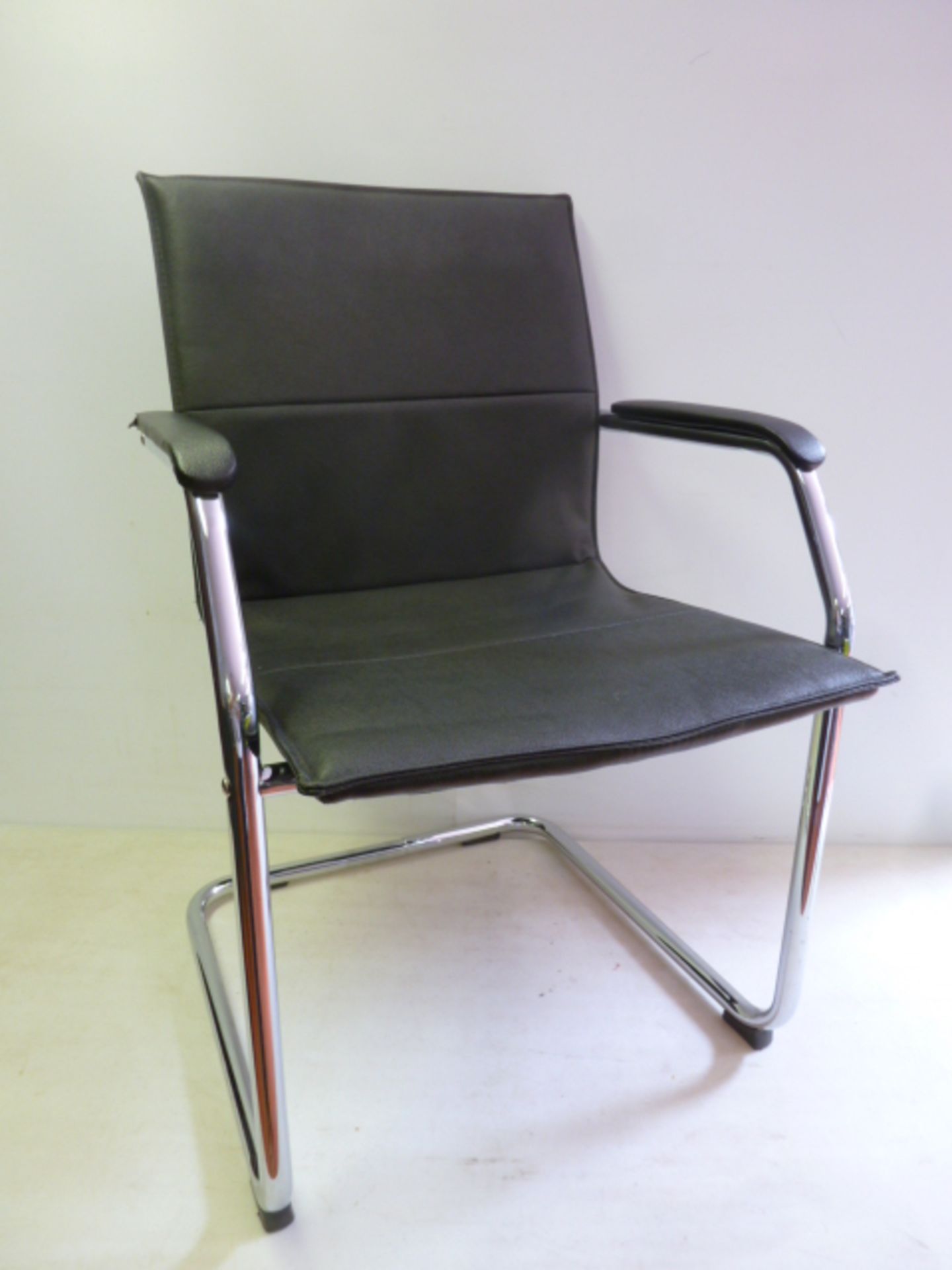 4 x Black Fauk Leather Canterlever Meeting Chairs on Chrome Frame