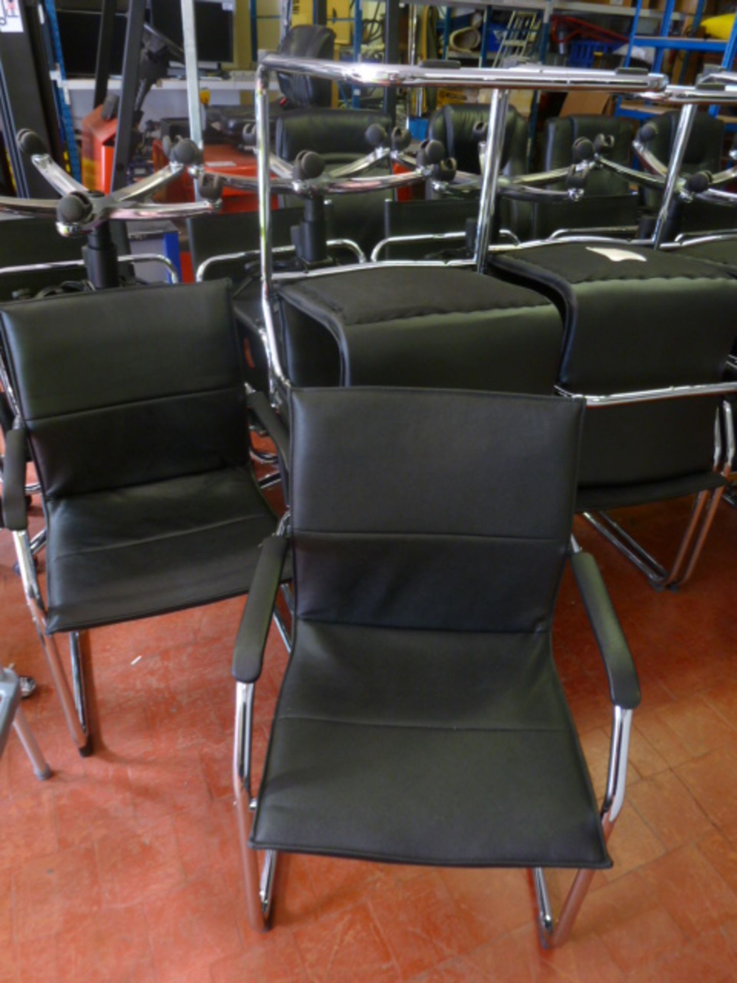 4 x Black Fauk Leather Canterlever Meeting Chairs on Chrome Frame - Image 3 of 3