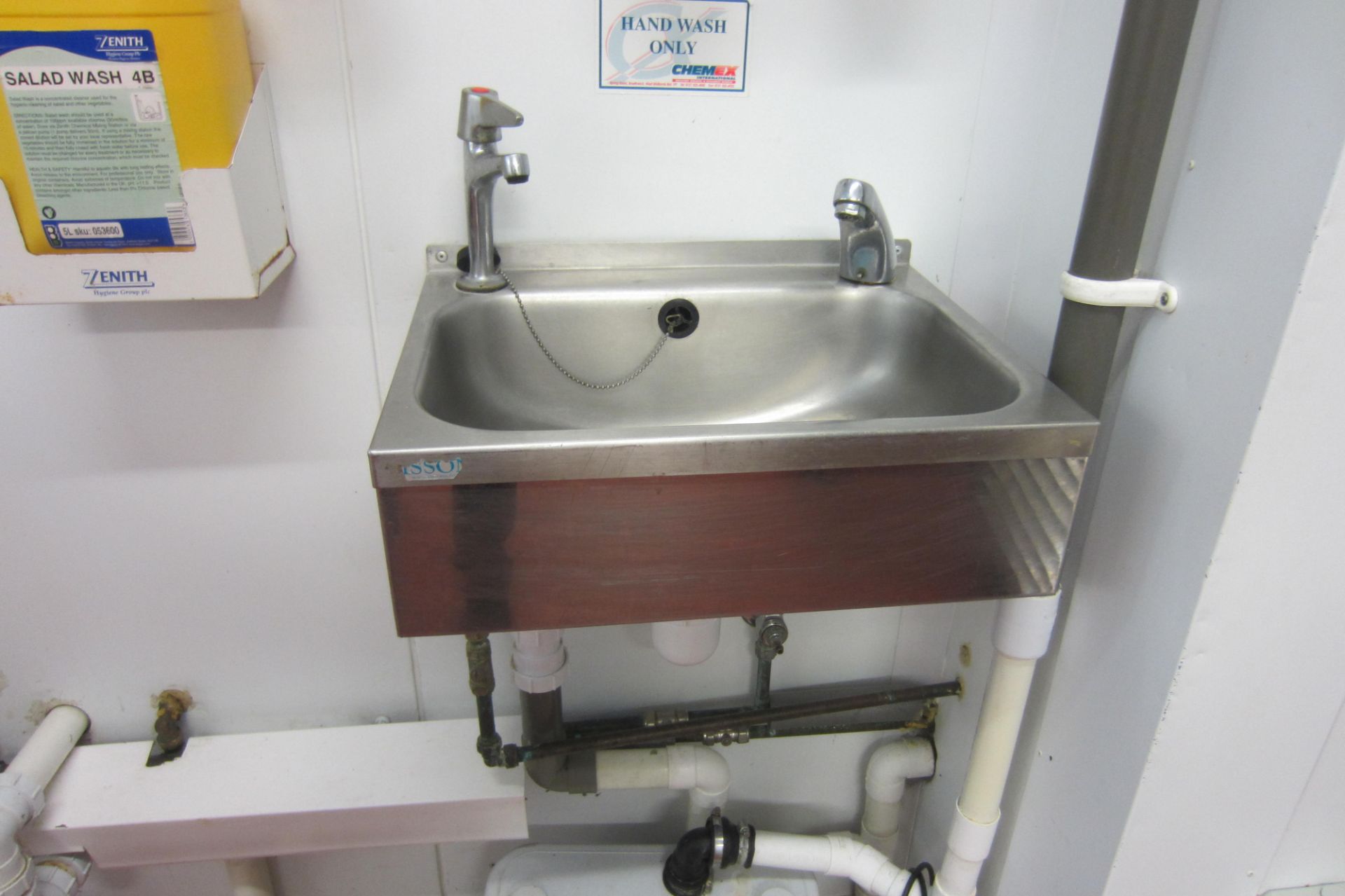 Stainless Steel Hand Wash Sink Unit, Knee Operated. Comes with 2 Soap Dispensers & Paper Towel