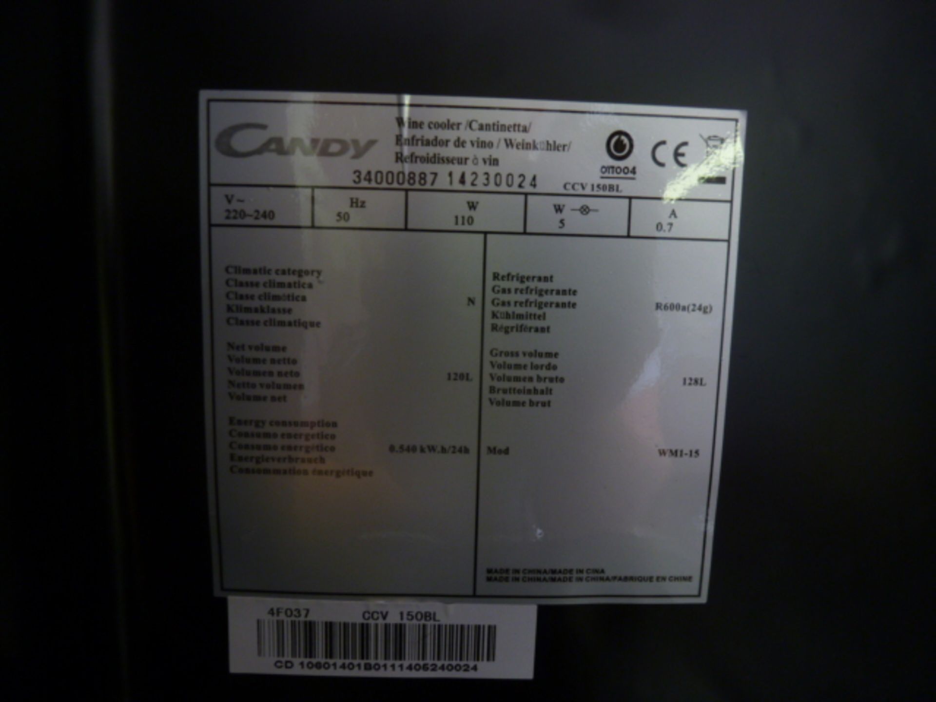 Candy Wine Cooler. Model CCV 150BL. - Image 4 of 5