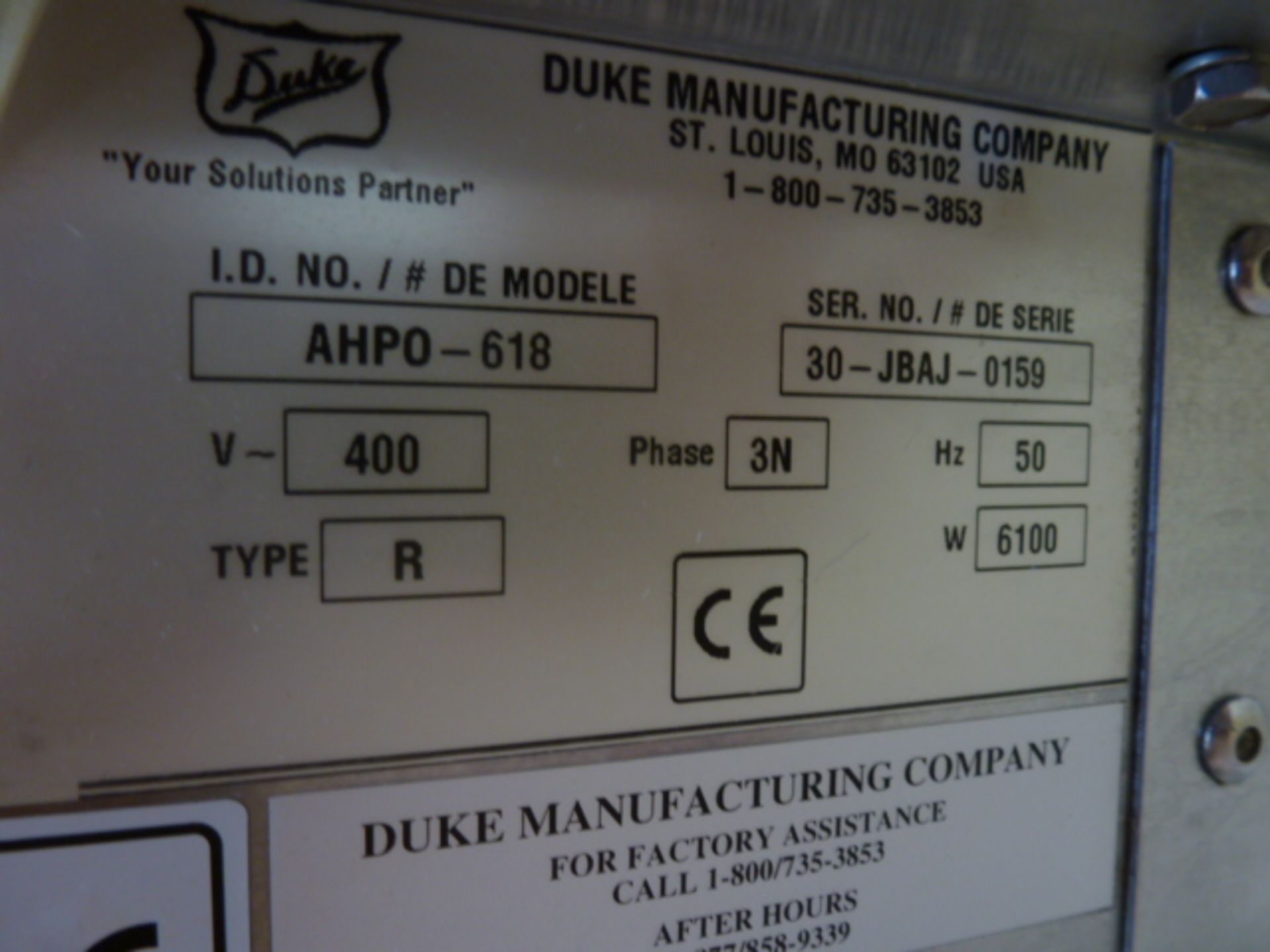 Duke Stainless Steel Commercial 3 Rack Bakery Oven, Over 9 Rack Proover. Model AHPO-618, S/N 30- - Image 8 of 9