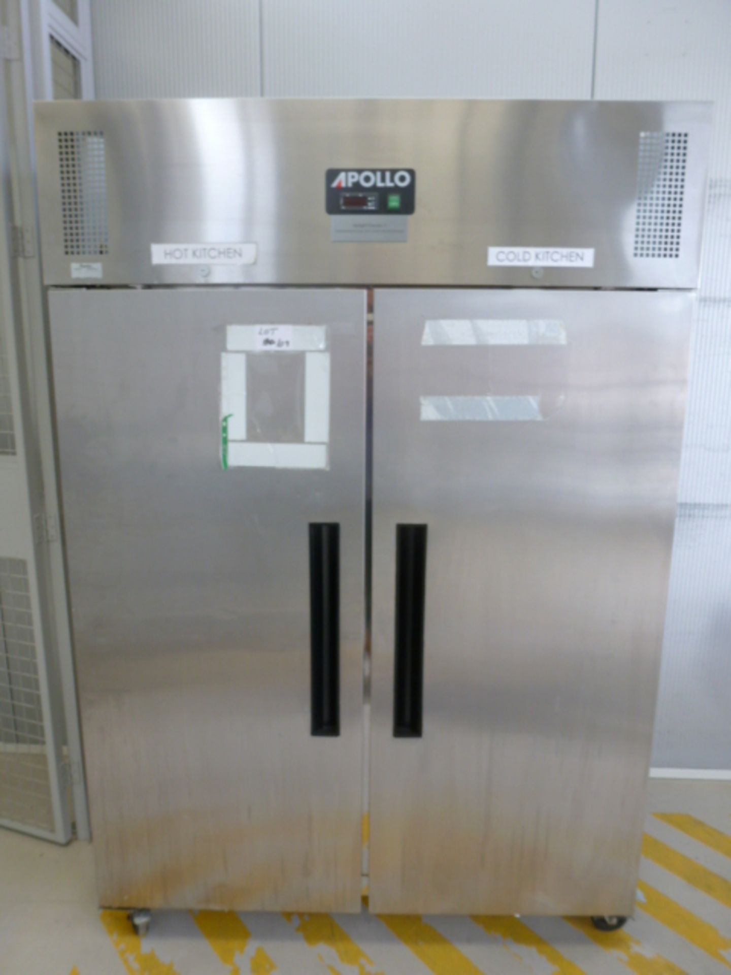 Apollo Stainless Steel Upright Double Door Freezer. Model AGNFU2, S/N 383510.