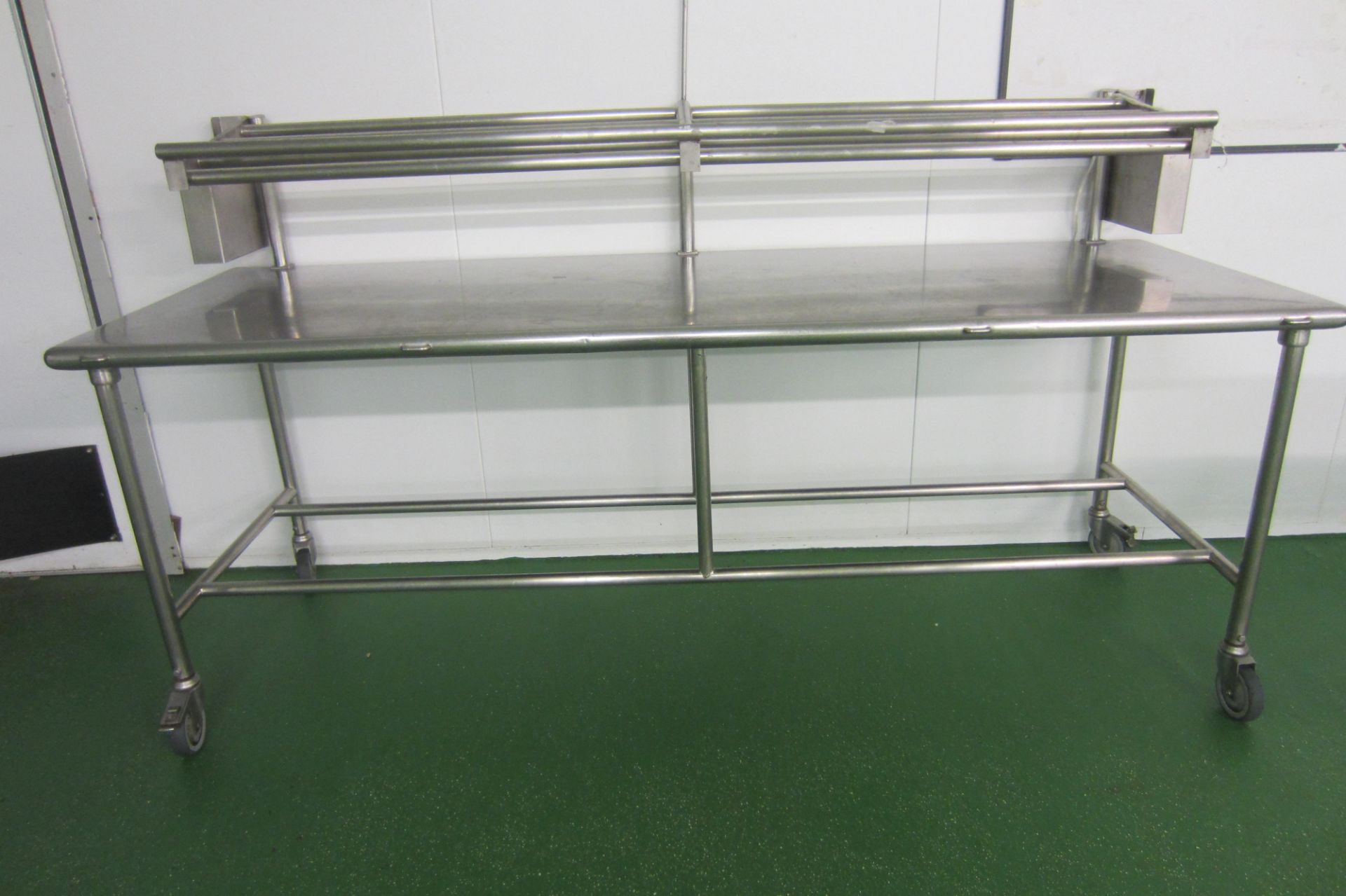 Stainless Steel Table with Rack Over. Size 234cm x 82cm