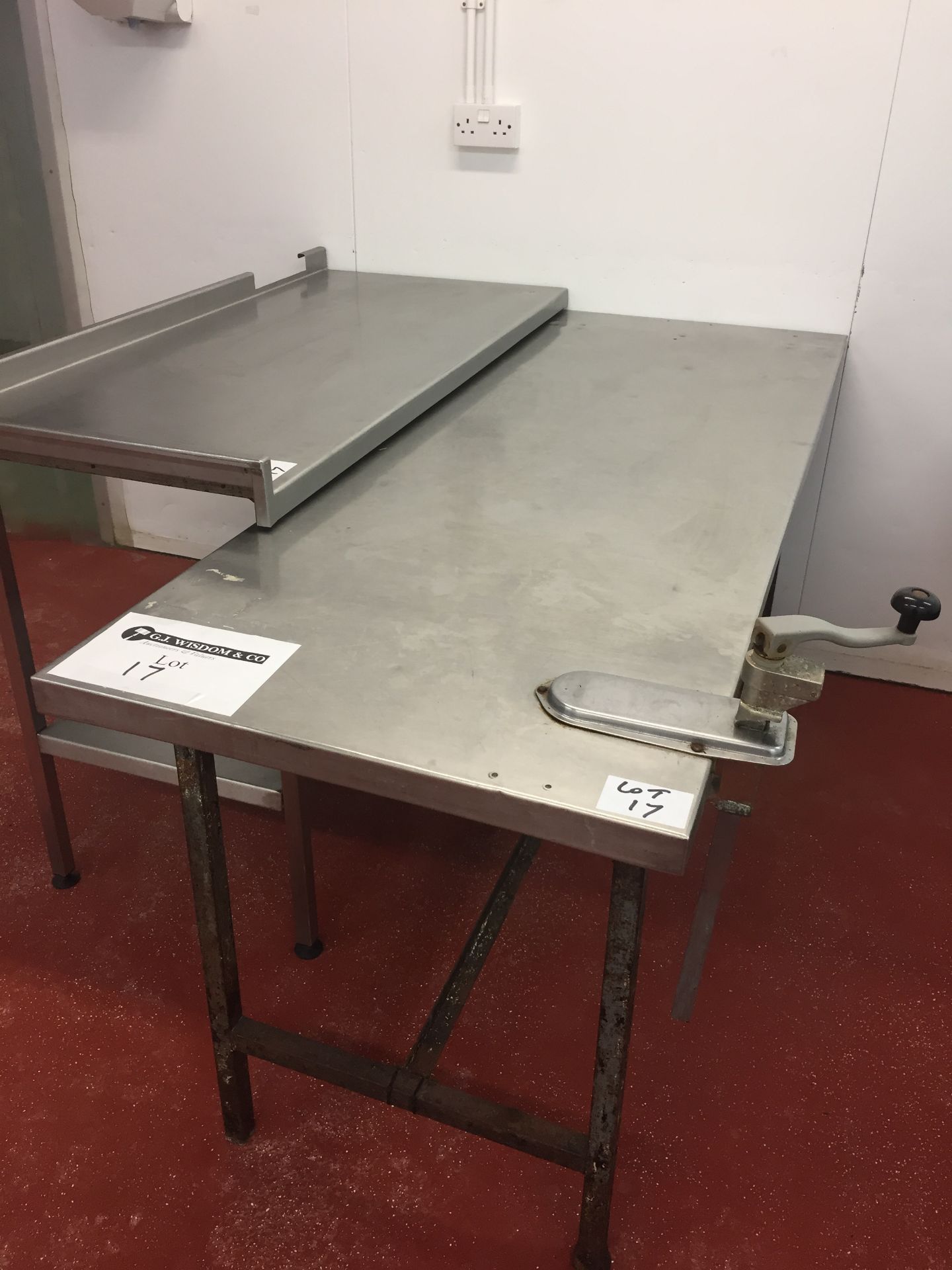 1 x Stainless Steel Table on Iron Legs with Can Opener Attached. Size 183cm x 65cm. 1 Other