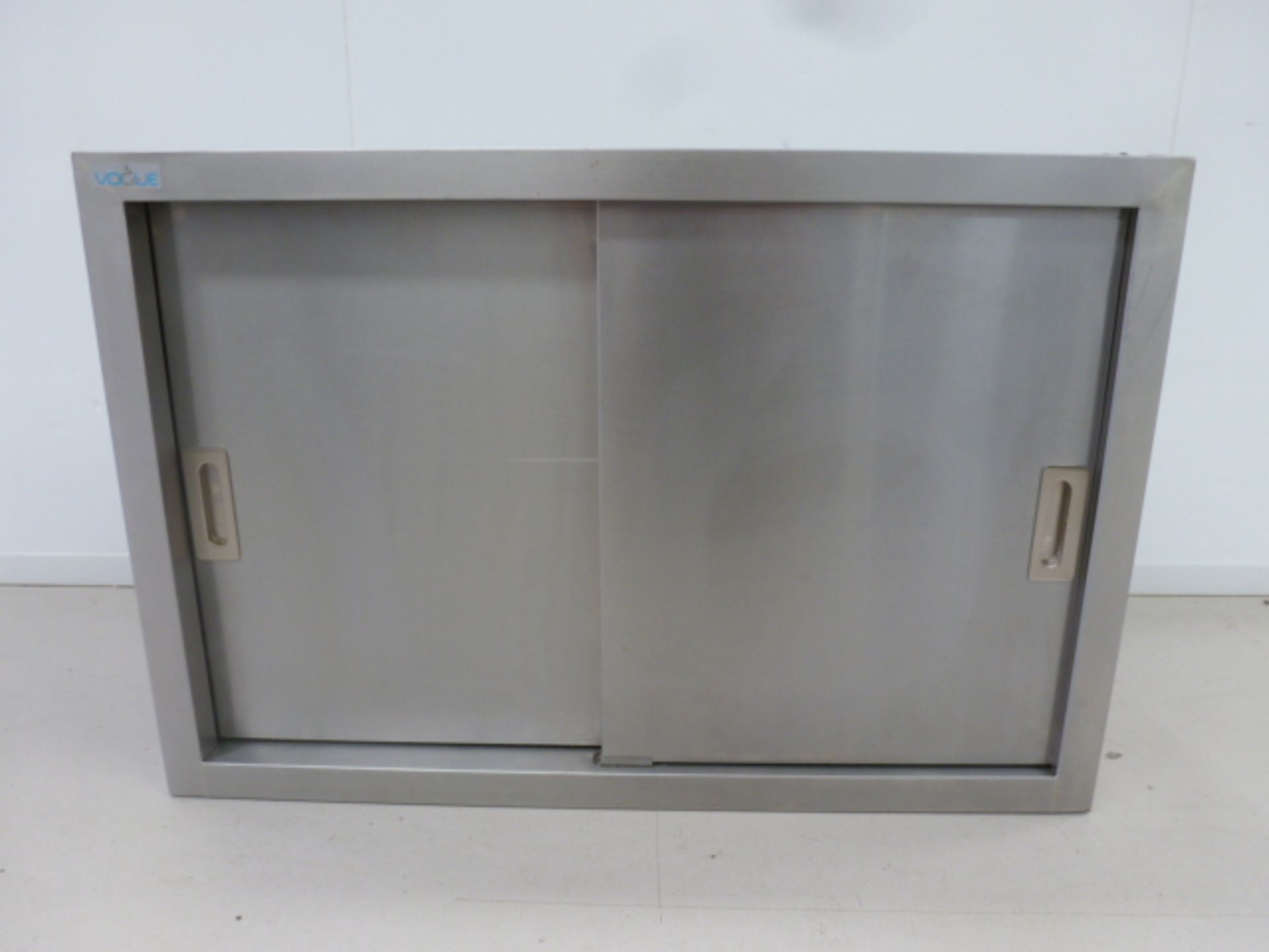 Vogue Stainless Steel Wall Cupboard with 2 Sliding Doors. Size (W) 90cm x (H) 60cm x (D) 30cm.