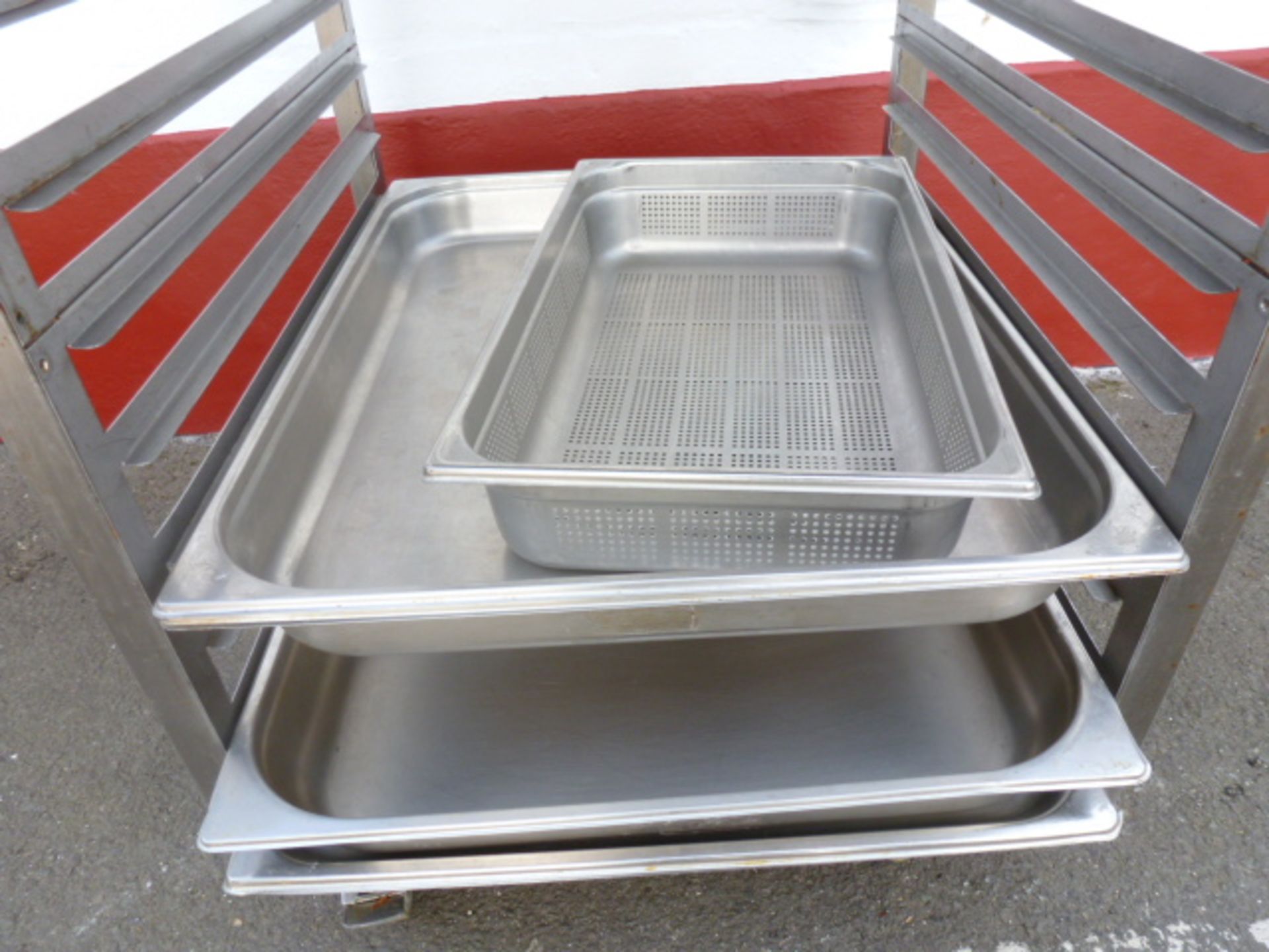 Stainless Steel Mobile Trolley with 10 Racks & 7 Assorted Trays. Size 65cm x 60cm x 90cm. - Image 3 of 3