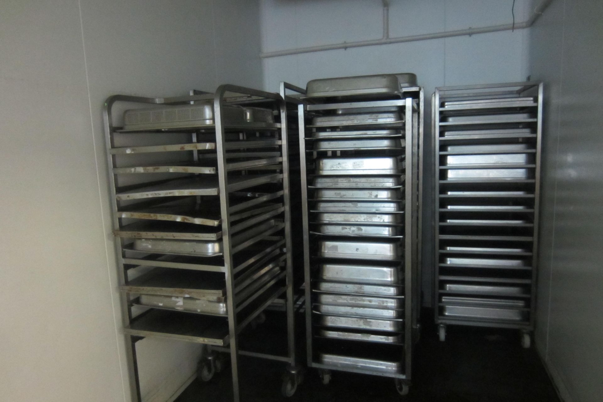 6 x Large Gastro 20 Rack Stainless Steel Trolleys. Come Complete with Trays