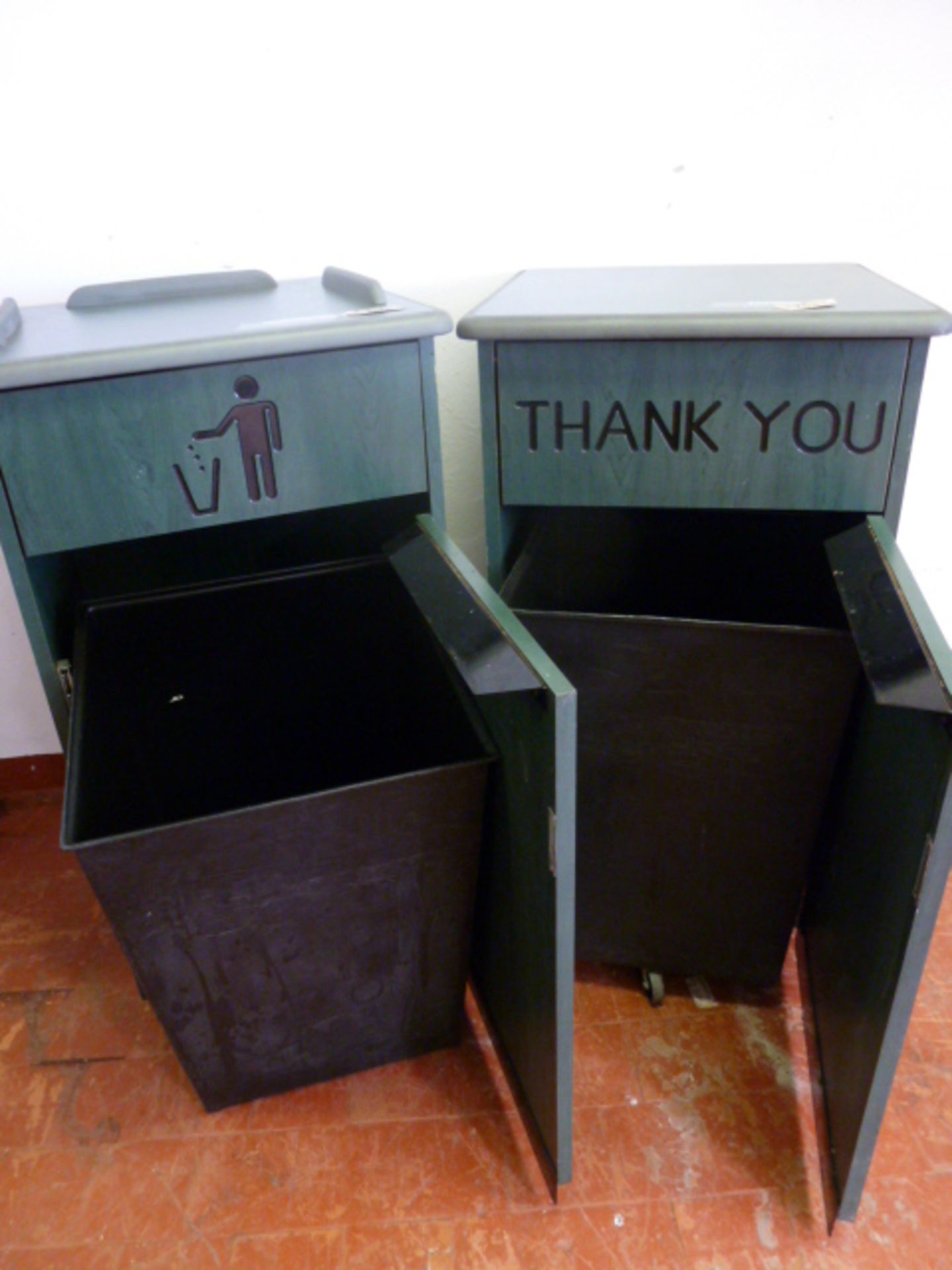 2 x Wood in Green Finish Fast Food Bin Holders. - Image 3 of 3