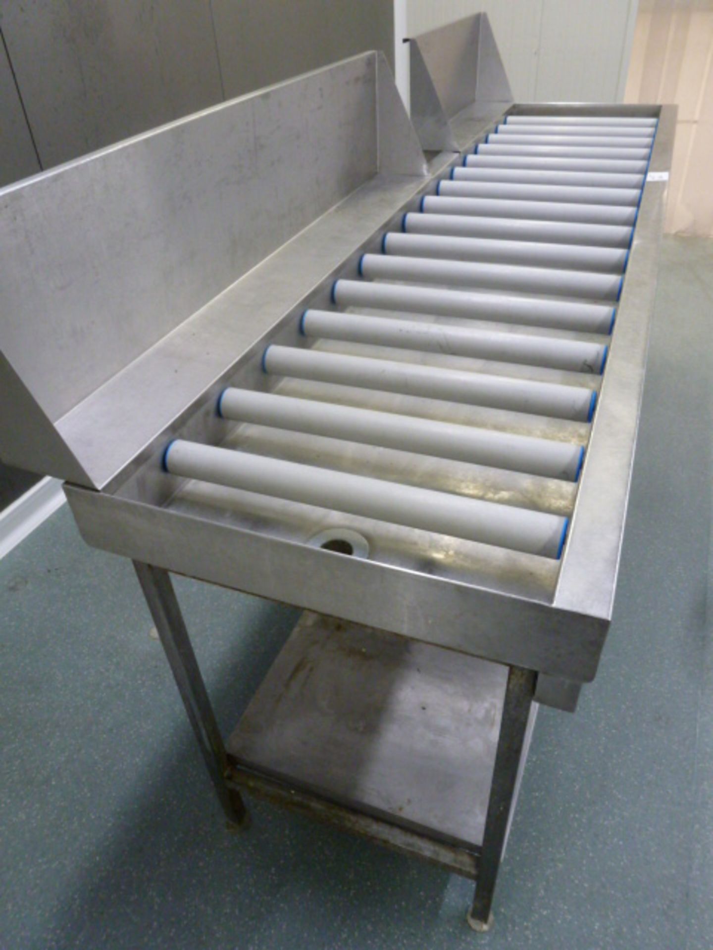 Stainless Steel Dishwasher Outlet Table with Guide Runners & Drain. Size (L) 250cm - Image 2 of 5