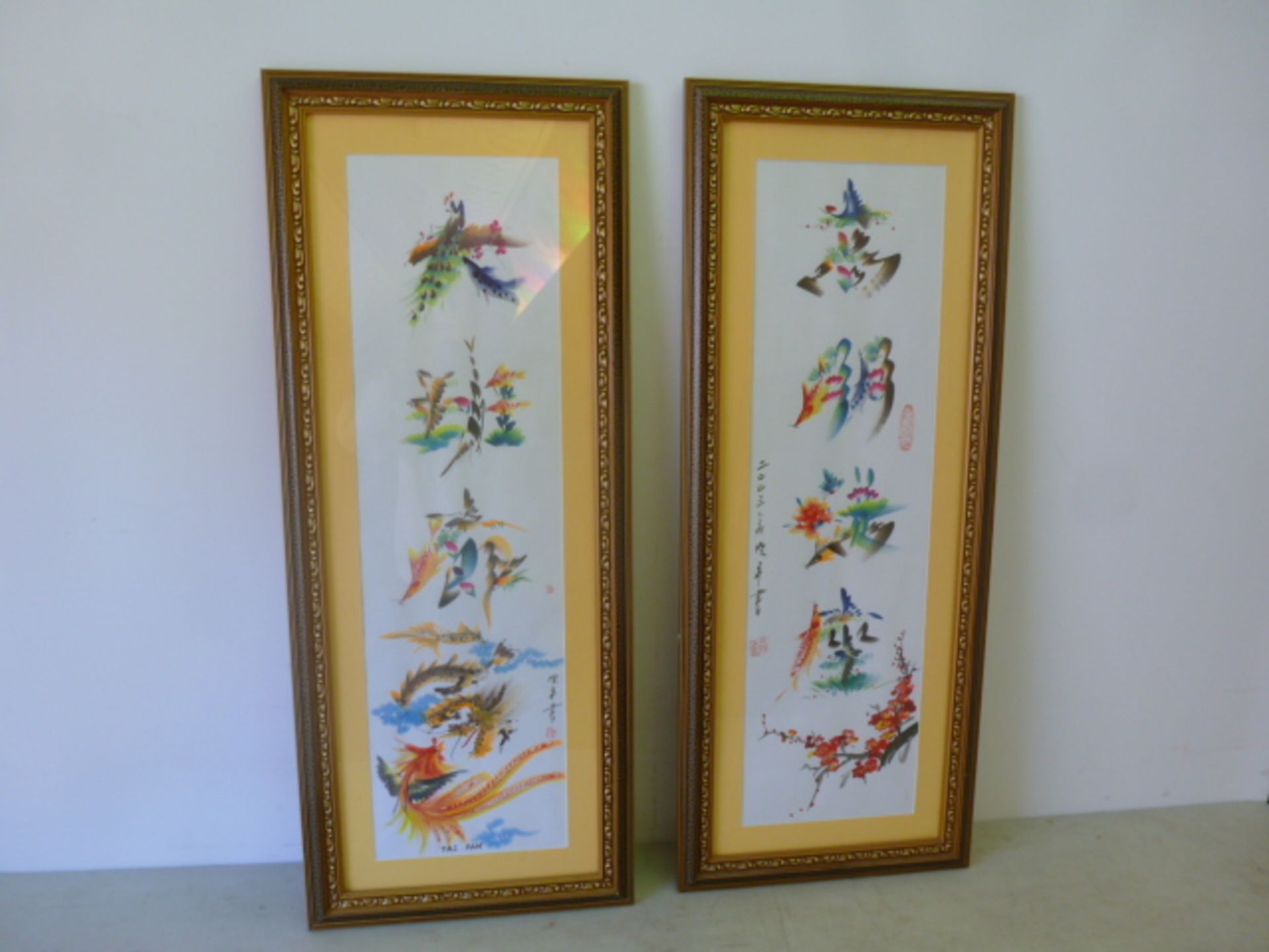 Pair of Framed & Glazed Oriental Posters. Size H92cm x W37cm