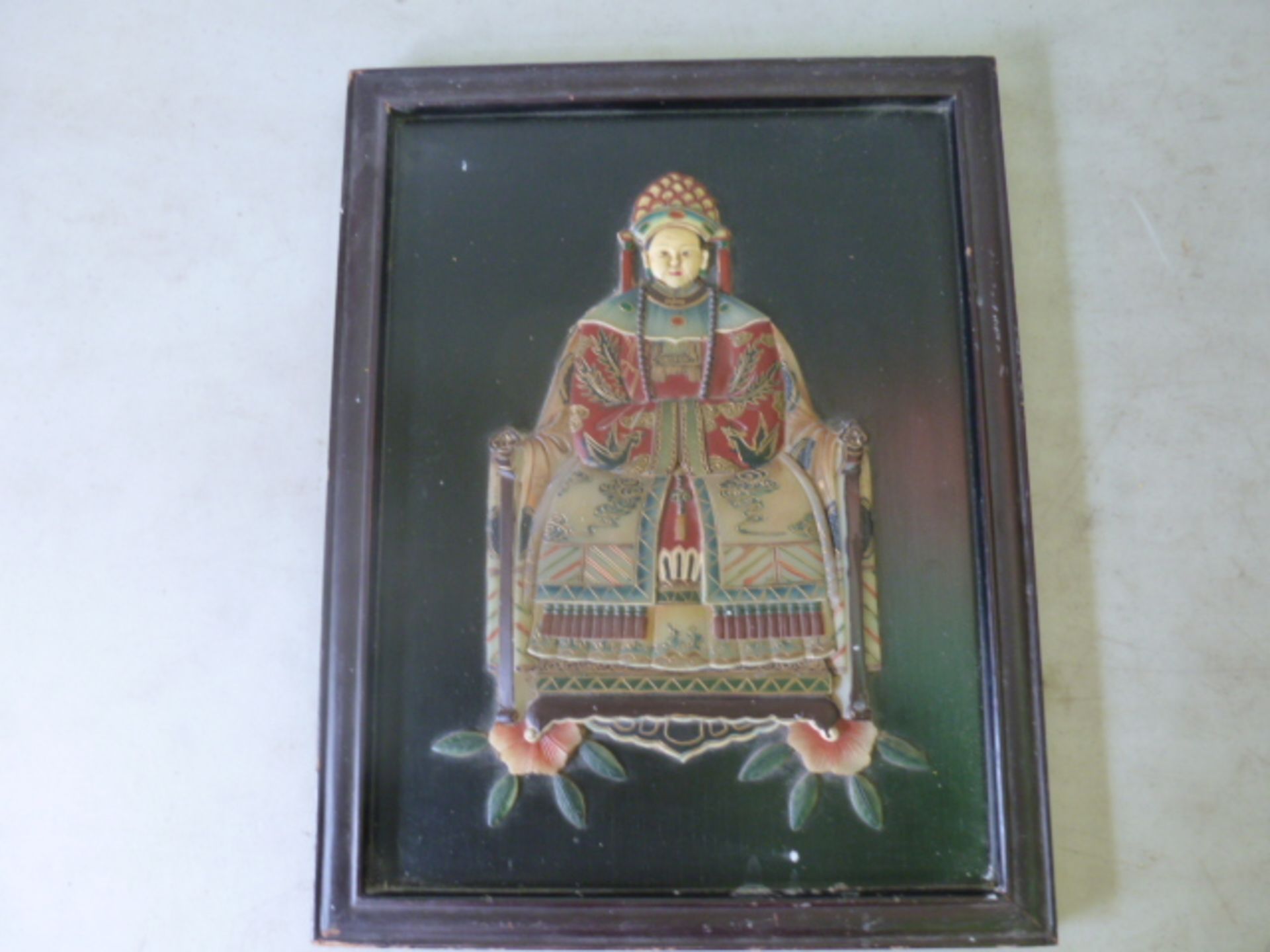 Pair of Chinese Carved Panels Depicting Chinese Figurines in Chairs. Size H46cm x W36cm - Image 2 of 3