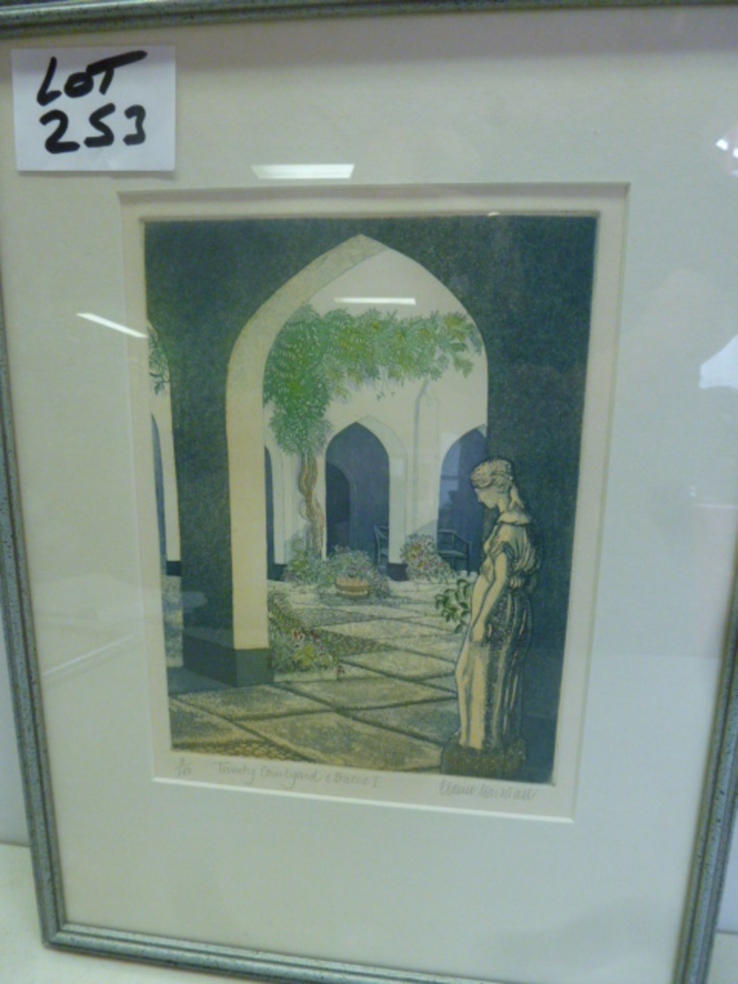 Framed & Glazed Limited Edition Print 11/100 Trinity Courtyard & Statue I by Elaine Mavogall