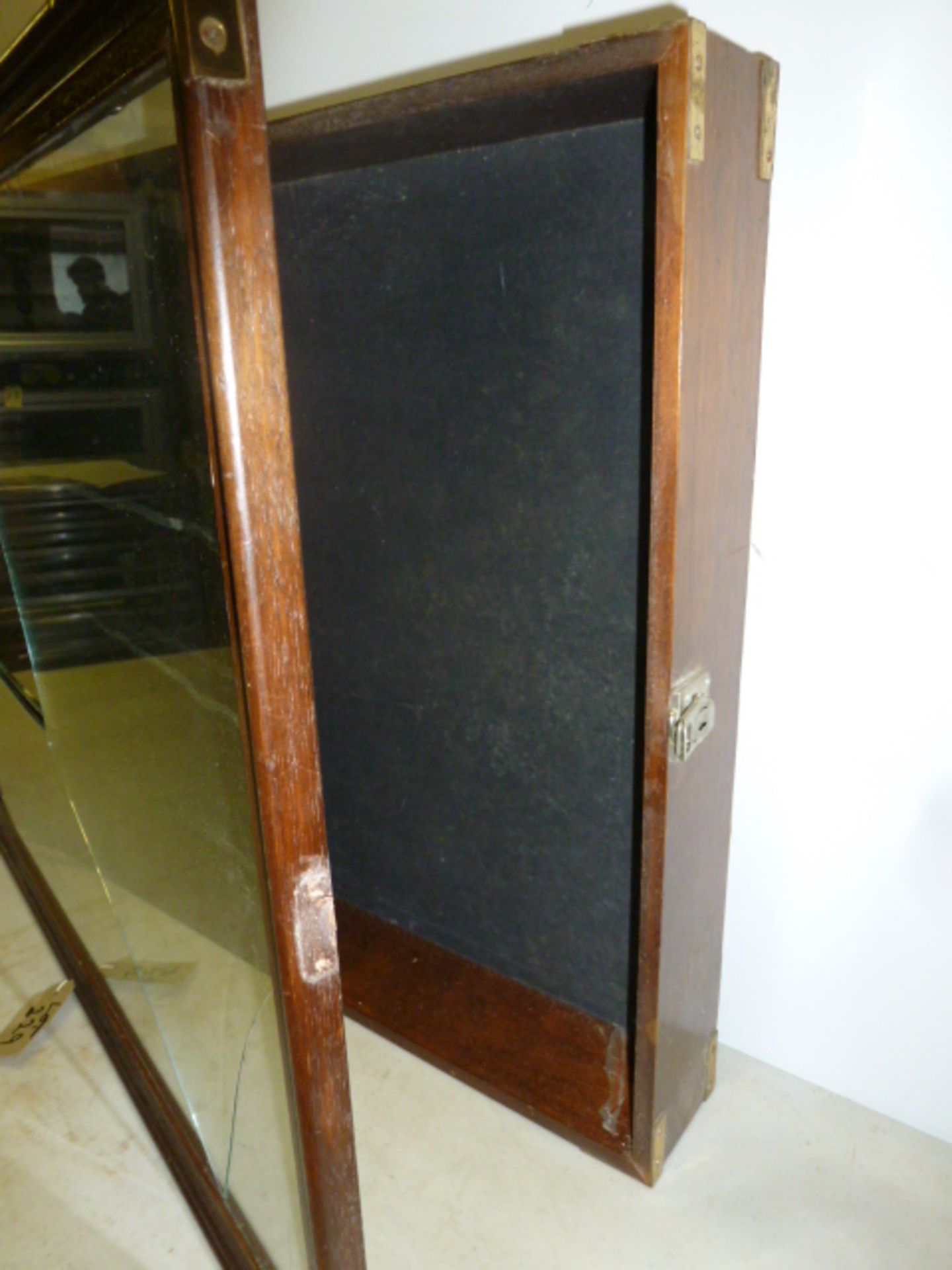 Oak Glass Fronted Display Cabinet with Brass Corners & Leather Handle. Size (H) 60cm x (W) 80cm x ( - Image 2 of 3