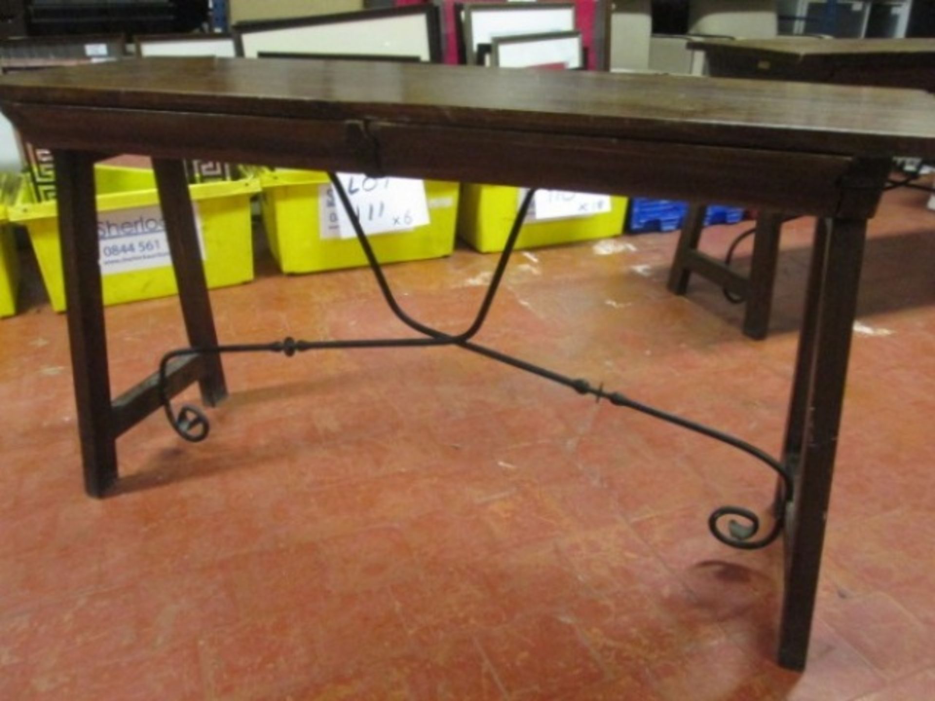Vintage Double Sided Old Wooden Console Table with 2 Draws & Wrought Iron Detail. Size (H) 75cm x ( - Image 7 of 9